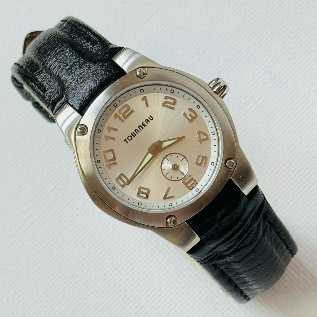 Tourneau For Gap Womens Watch Silver Black Leather Small Seconds Five Year Srvc